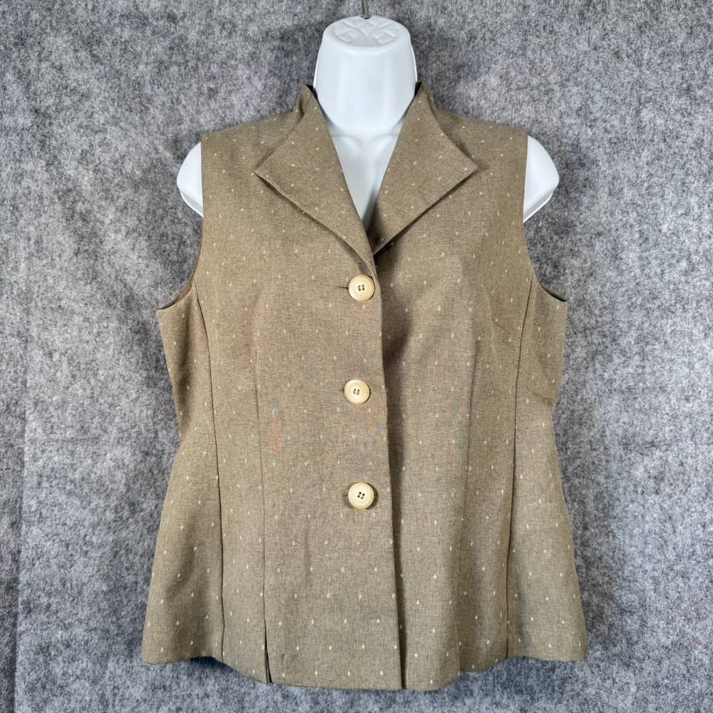 Vintage‎ Womens Size 8P Lapel Waistcoat Vest Taupe Button Front Academia Twee